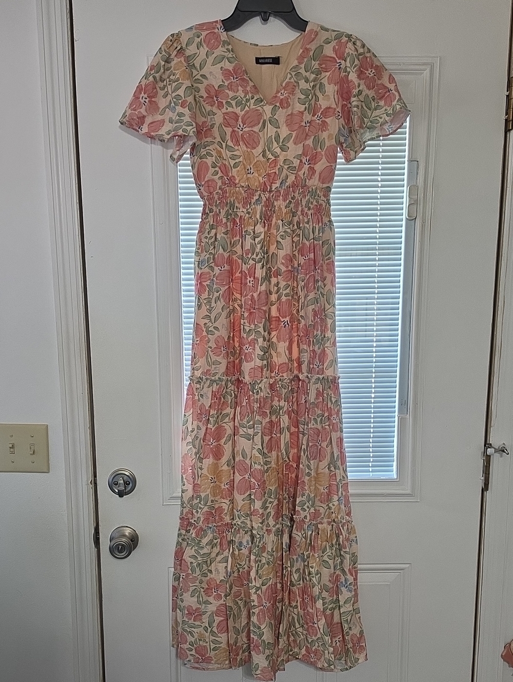 Mikarose Pink and Cream Floral Tiered Maxi Dress
